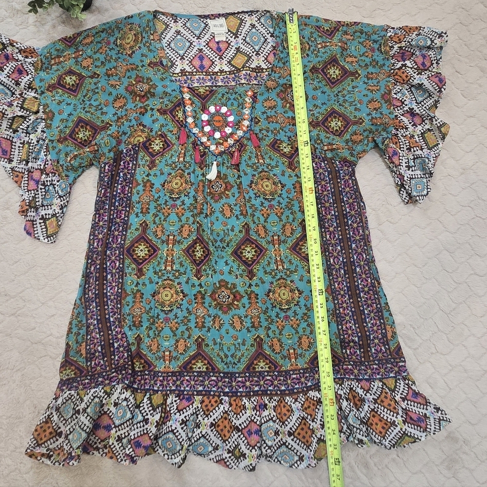 Sand & Spirit Colorful Boho Tasseled Swim Cotton Cover-Up, Size Large - Picture 4 of 6